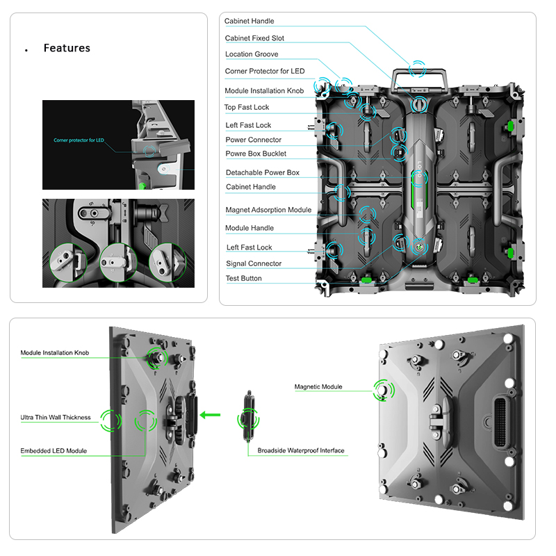 မျက်လှည့် 500 အငှား LED Cabinet အသေးစိတ်